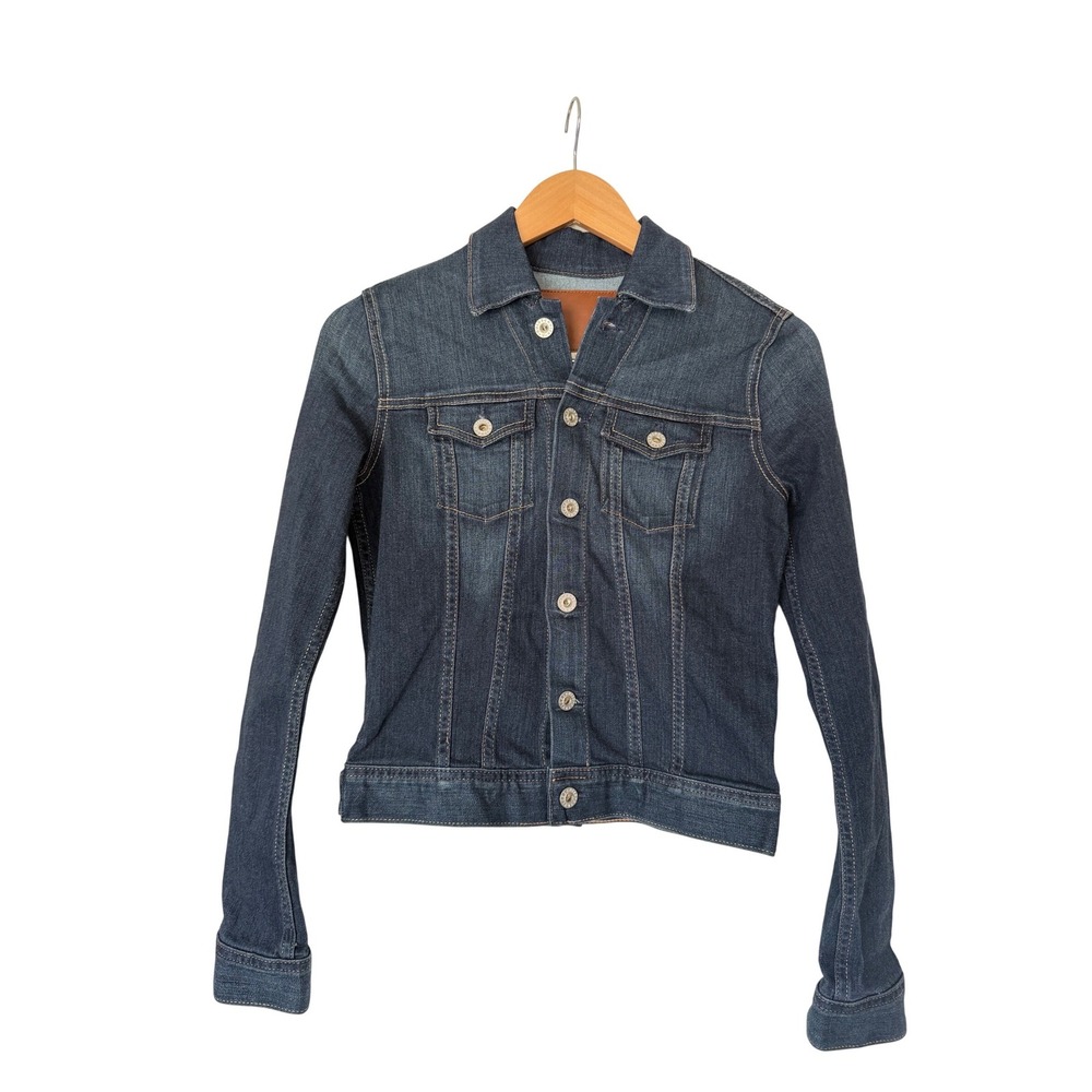 AG Adriano Goldschmied Mya Denim Jacket Indigo Dark Wash Stretch Size Small NEW - Picture 2 of 5